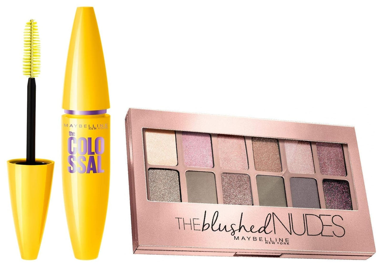 Maybelline New York The Blushed Nudes Palette Eyeshadow, 9G And Maybelline New York Volume Express Colossal Mascara, Washable, Glam Black, 10.7Ml