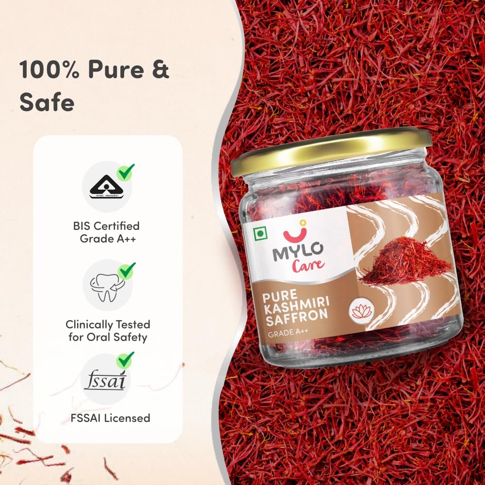 Mylo Pure Saffron For Pregnant Women (Kesar)|Improves Digestion|Reduces Pain & Cramps|Improves Sleep|Clinically Tested,2 Grams