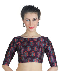 X3 Women's  Peacock Print Polyester Elbow Length Sleeves Saree Blouse