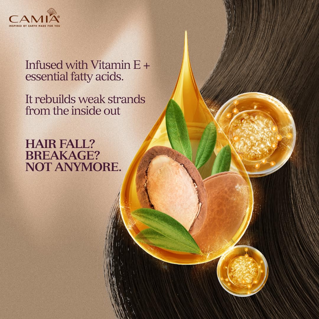 CAMIA - Organic Moroccan Argan Oil for Skin & Hair | Premium Extra Virgin Cold Pressed Oil, 100% Natural | Argan Oil Improves Skin & Hair Elasticity & Provides Intense Hydration | 100 ML Glass Bottle