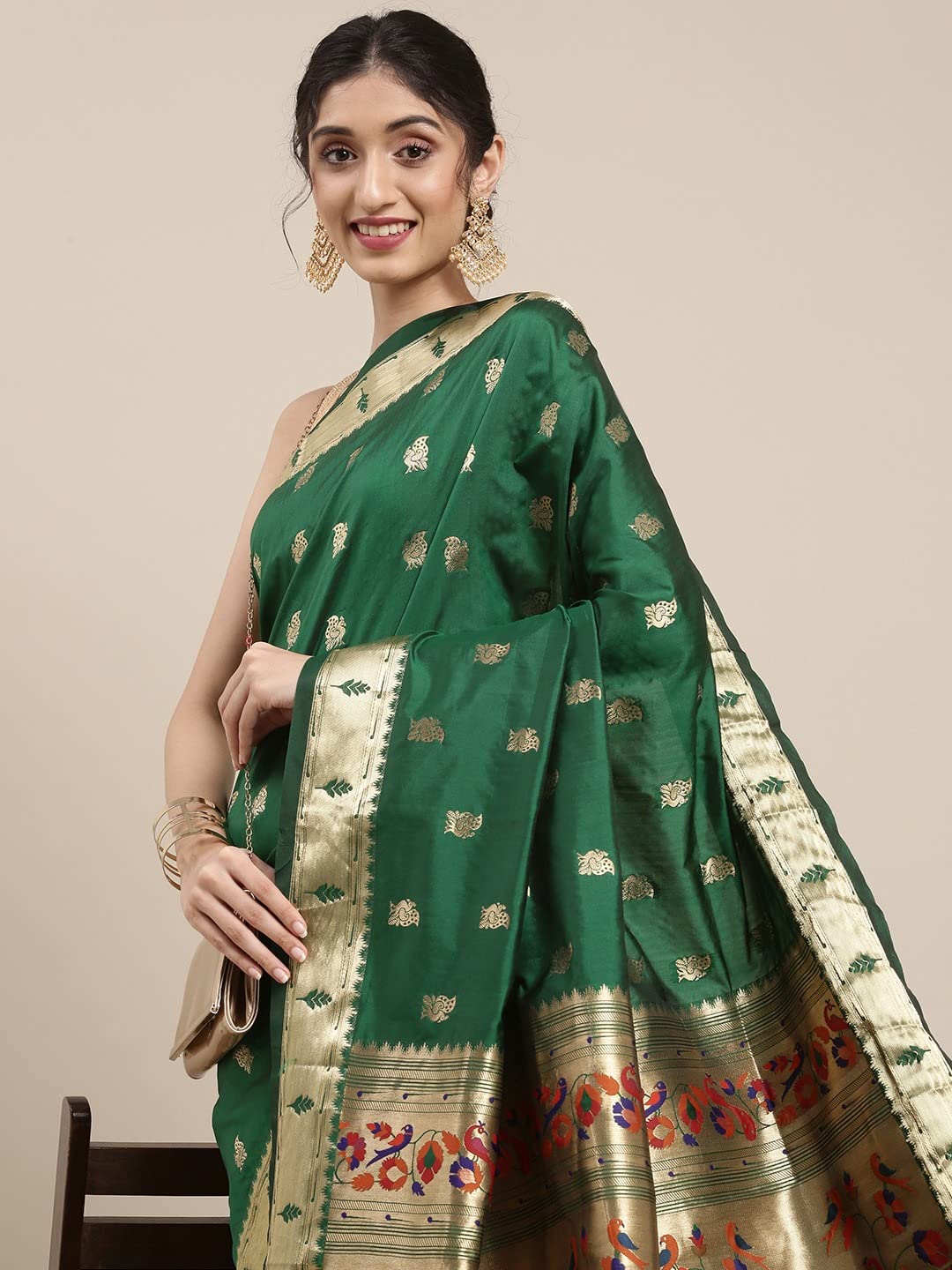 Pandadi Saree Women's  Paithani Silk Saree With Blouse Piece