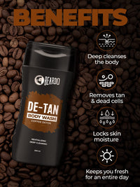 Beardo De-Tan Body Wash for Men, 200ml | Tan Removal and Caffeine Body Wash | Detan With Coffee & Aloe Extracts | For Body & Face | Refreshing Fragrance