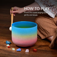 CVNC 8 Inch Rainbow Colored G Note Throat Chakra Frosted Quartz Crystal Singing Bowl Free mallet & O-ring Sound Healing Instrument