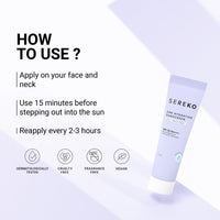 Sereko Sunscreen SPF 50 PA++++ Creme Gel with Zero White Cast for Women & Men | 24hrs Hydration, Quick Absorbing & Non Greasy | UVA+UVB & Blue Light Protection | Suitable to All Skin Type (15ml)