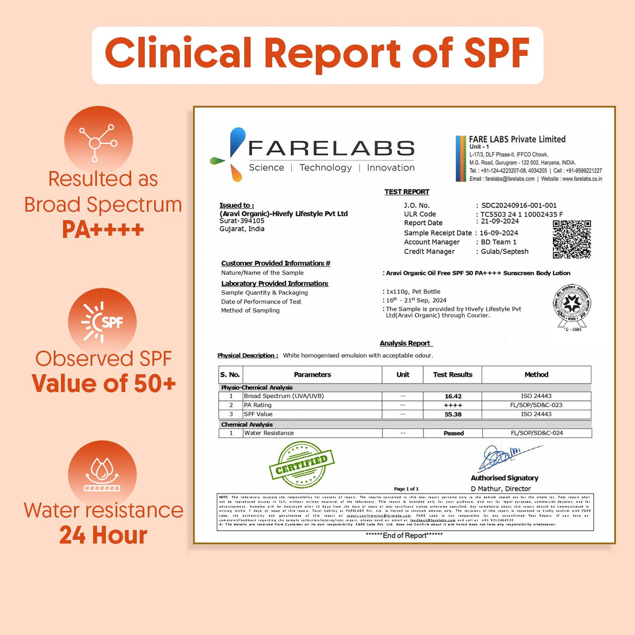 Aravi Organic Oil-Free Sunscreen Body Lotion SPF 50 PA++++ | Lightweight, Quick Absorbing & No White Cast | UVA & UVB Protection | With Niacinamide, Hyaluronic Acid & Copper Tripeptide | 200ml