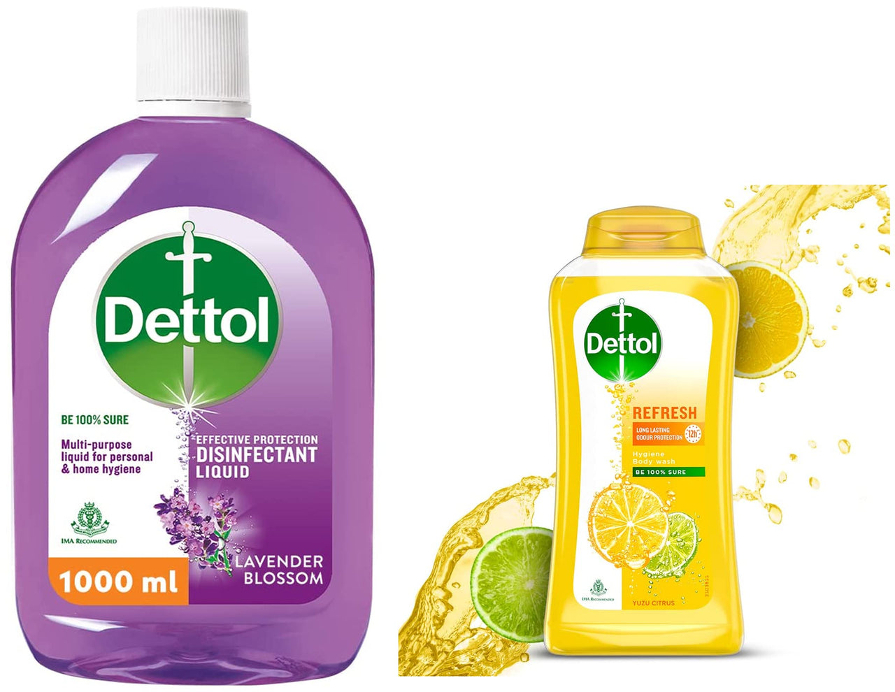 Dettol Liquid Disinfectant for Floor Cleaner, Surface Disinfection, Personal Hygiene (Lavender Blossom, 1L) & Body Wash and Shower Gel for Women and Men, Refresh - 250ml