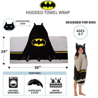 Batman Kids Bath/Pool/Beach Super Soft Cotton Terry Hooded Towel Wrap, 24