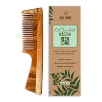 Nat Habit Kacchi Neem Wooden Comb - Soaked In 17 Herbs Neem & Sesame Oil For Multi-Actions - Detangling, Frizz Control & Shine, Suited For All Hair Types (Fine Tooth)