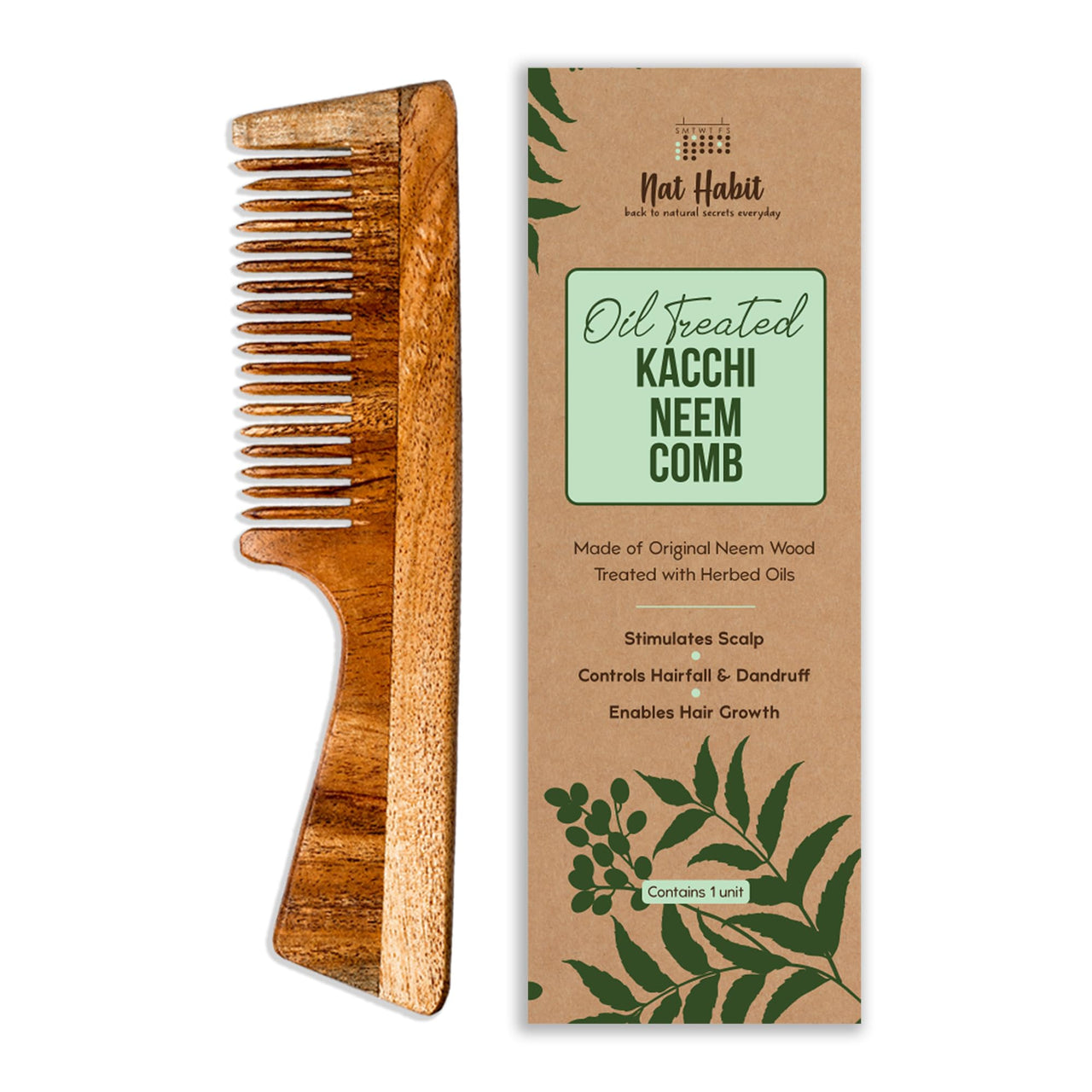 Nat Habit - Kacchi Neem Wooden Comb - Soaked In 17 Herbs Neem & Sesame Oil For Multi-Actions - Deta,Nat Habit Kacchi Neem Wooden Comb - Soaked In 17 Herbs Neem & Sesame Oil For Multi-Actions - Detang