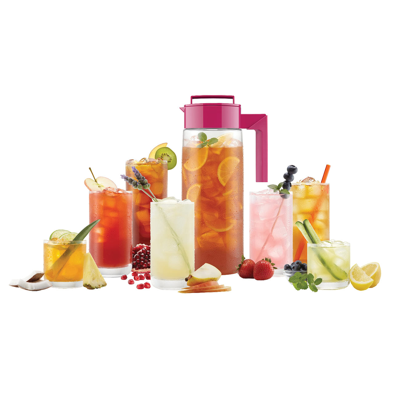 Takeya Patented and Airtight Pitcher Made in the USA, BPA Free Food Grade Tritan Plastic, 2 qt, Raspberry 2 Quart Bottle