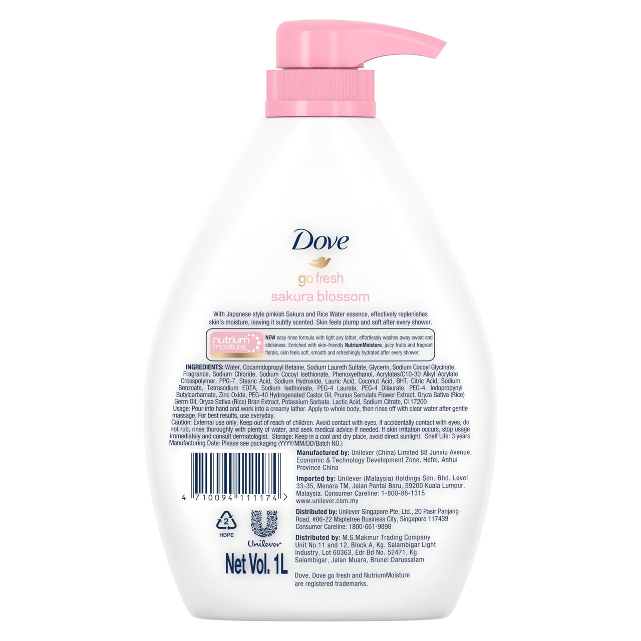 Dove Refreshing Sakura Blossom Body Wash with Himalaya Pink Salt for Replenished Skin, 1L