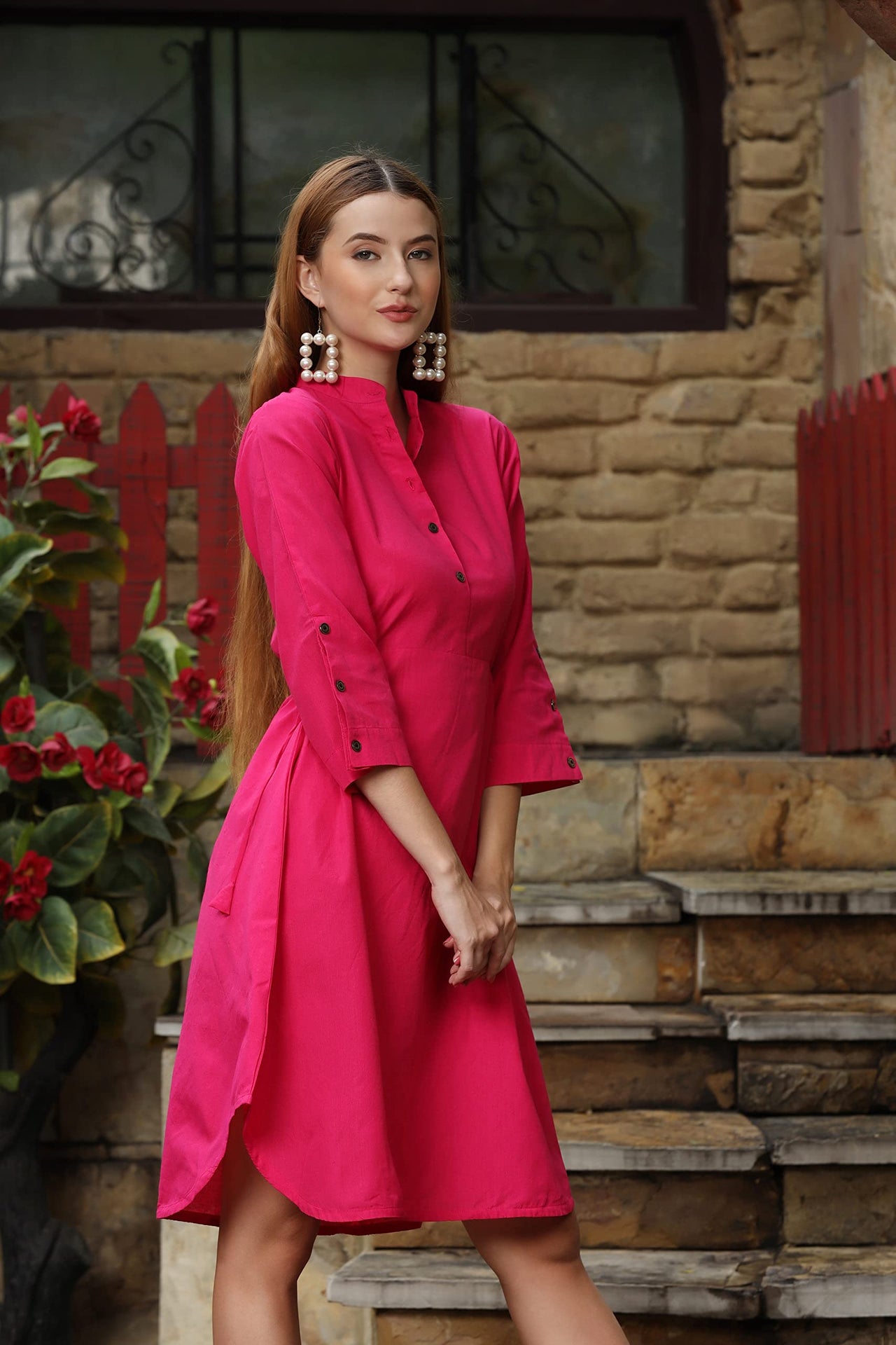 DHRUVI TRENDZ Kurti for Women || Soft Cotton Plain Long Straight Kurtis for Girls || Stitched Collar Kurta || Ideal for Office || Casual || Collage || Festival Wear Kurtis for Ladies