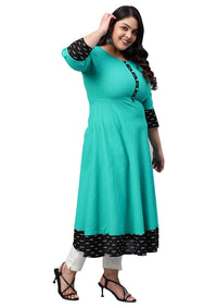 Yash Gallery Women's  Plus Size Cotton Printed Anarkali Kurta for Women (264YK346TEAL_Teal