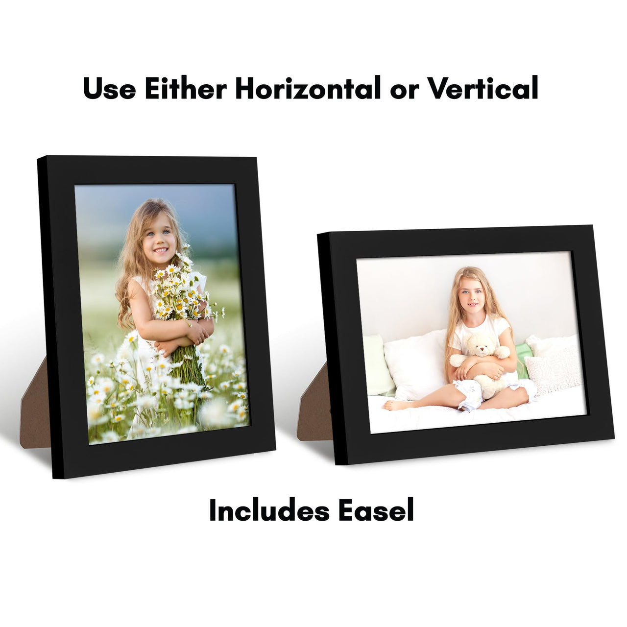 Americanflat 6x8 Picture Frame in Black - Engineered Wood Photo Frame with Shatter-Resistant Glass, Hanging Hardware, and Easel for Wall and Tabletop Display