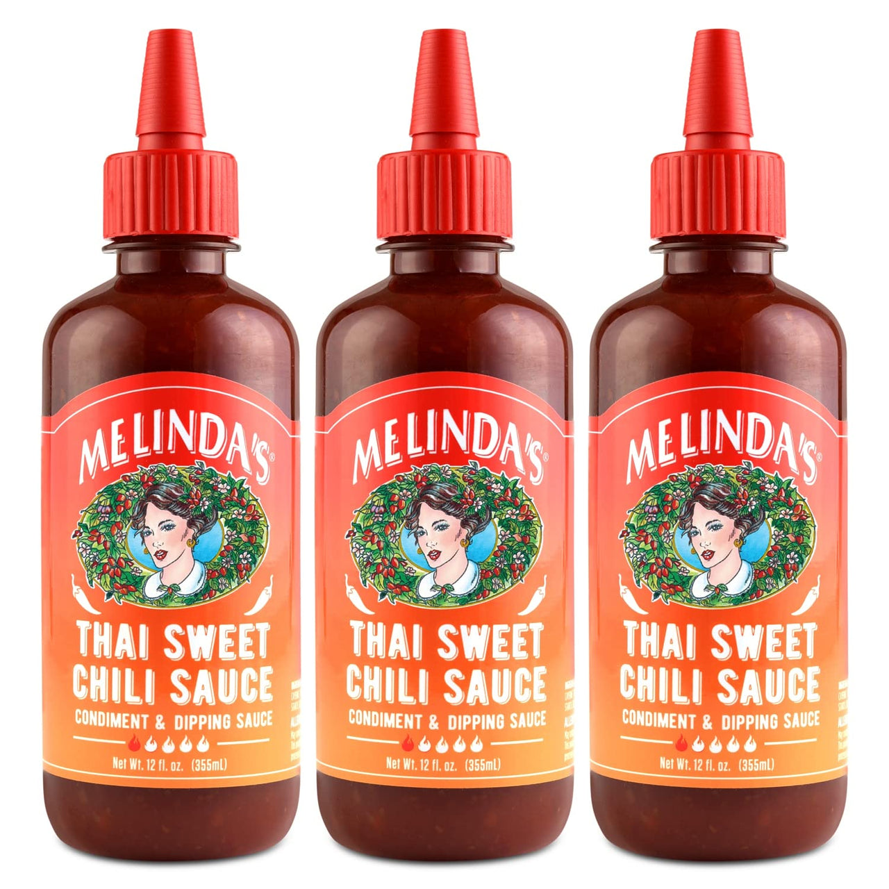Melinda’s Thai Sweet Chili Sauce - Sweet and Mild Asian Chili Sauce Made with Whole Fresh Ingredients - Gourmet Hot Sauce & Dipping Sauce - Keto Friendly, Kosher - 12oz, 3 Pack
