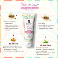 Passion Indulge AHA BHA Face Wash For Acne, Oily skin | Pinkmania Cleanser For Skin Purifying & Oil Control With Turmeric & Green Tea | Acne Removal - 100 ml