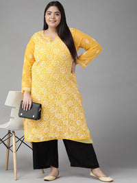 Ada Hand Embroidered Women's  Georgette Lucknowi Chikankari Kurta with Slip A90397 White