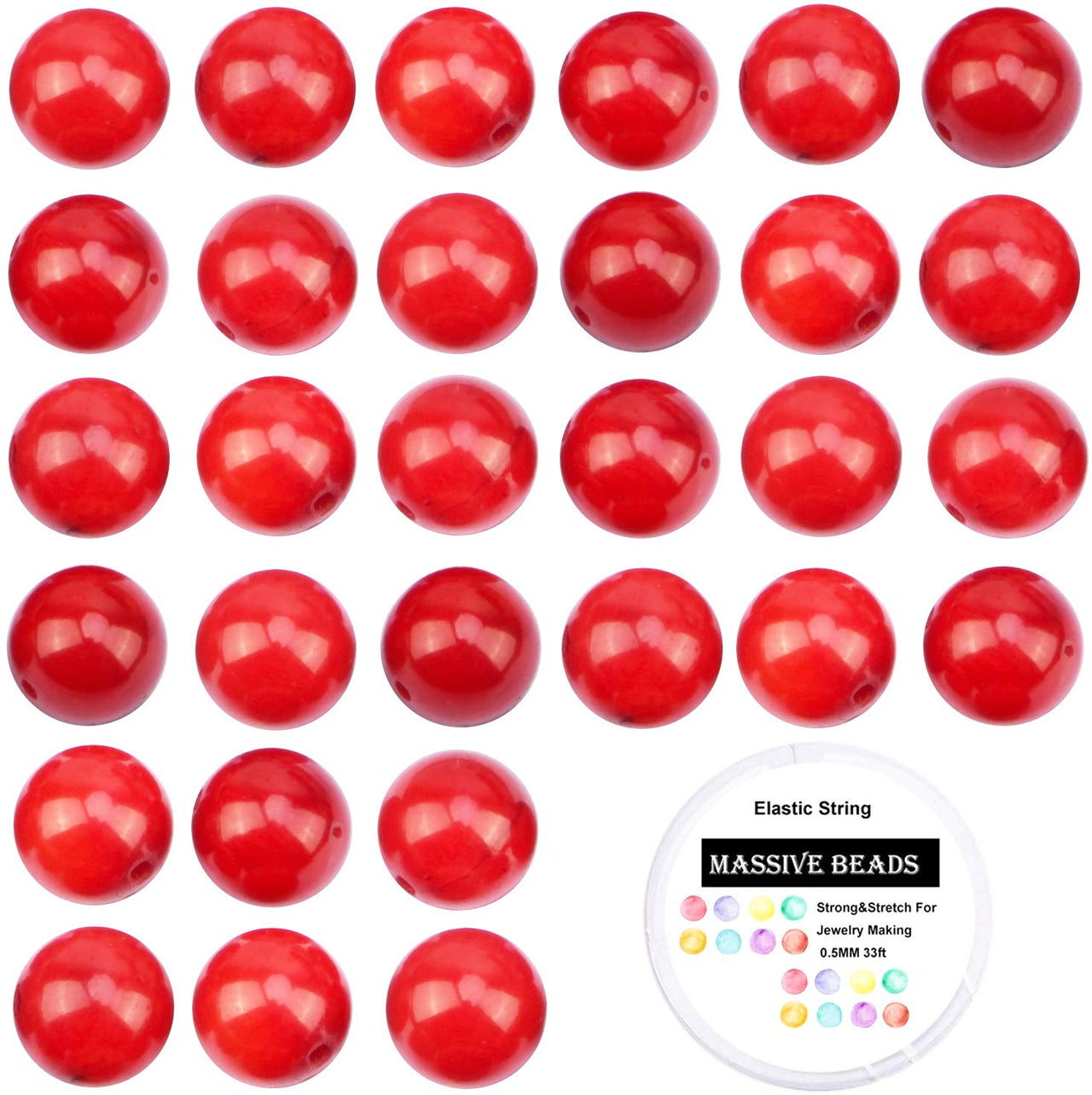 100Pcs Natural Crystal Beads Stone Gemstone Round Loose Energy Healing Beads with Free Crystal Stretch Cord for Jewelry Making (Red Coral, 8MM) Red Coral