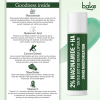 BAKE 2% Niacinamide + Hyaluronc Acid Tinted Butter Brightening Lip Balm 24 Hour Moisturization | For Dark, Pigmented, Dry, Flaky Lips | De-Tan Lip Balm - 5g