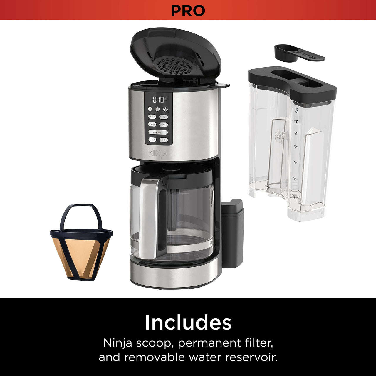 Ninja Programmable XL 14-Cup Coffee Maker PRO, 14-Cup Glass Carafe, Freshness Timer, with Permanent Filter, Black Stainless Steel, DCM201BK