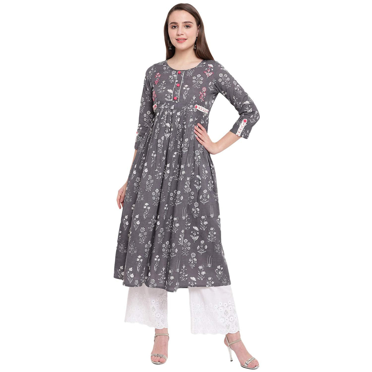 Vbuyz Women's  Floral Print Anarkali Cotton Kurti(VF-KU-591-592)