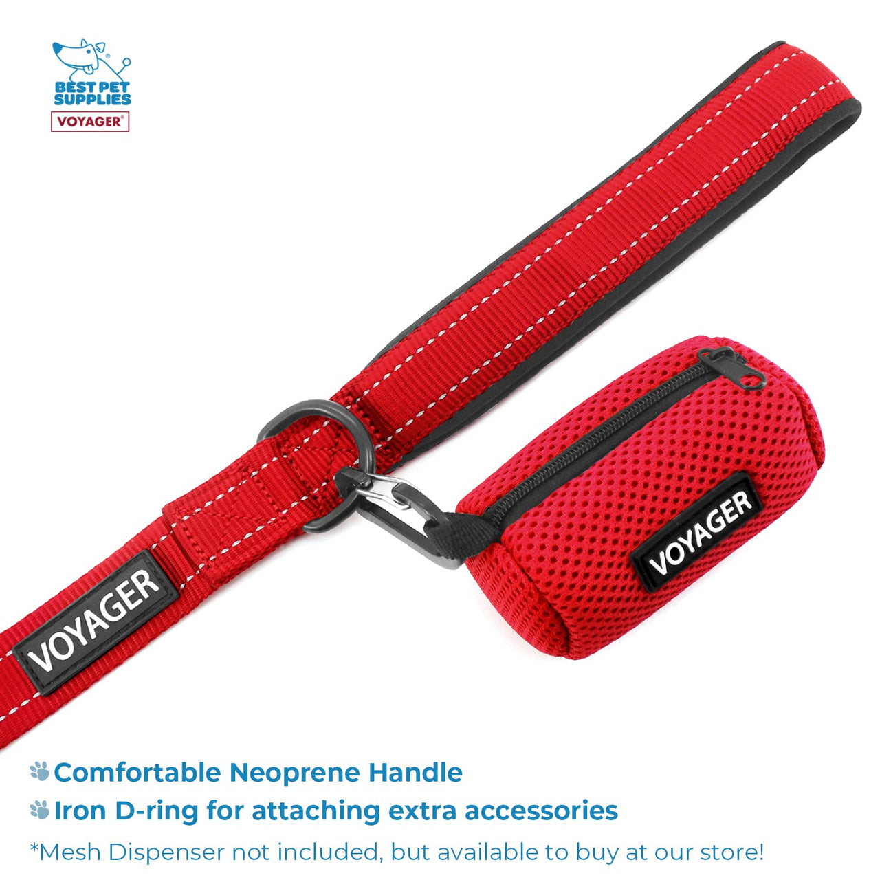 Voyager Reflective Dog Leash Collar Set with Neoprene Handle Supports Small, Medium, and Large Breed Puppies, Cute and Heavy Duty for Walking, Running, and Training - Red, M Leash Collar Set (Red) Leash Collar Set (3/4")