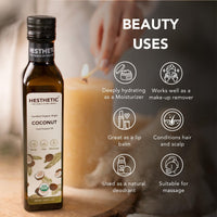 HESTHETIC - Virgin Cold Pressed Coconut Oil | 500ml Glass Jar | Multi-Purpose Oil for Cooking, Baking, Salads, Smoothies, Hair, Skin, Massage, Oil Pulling & More | 100% Pure & Natural Nariyal oil