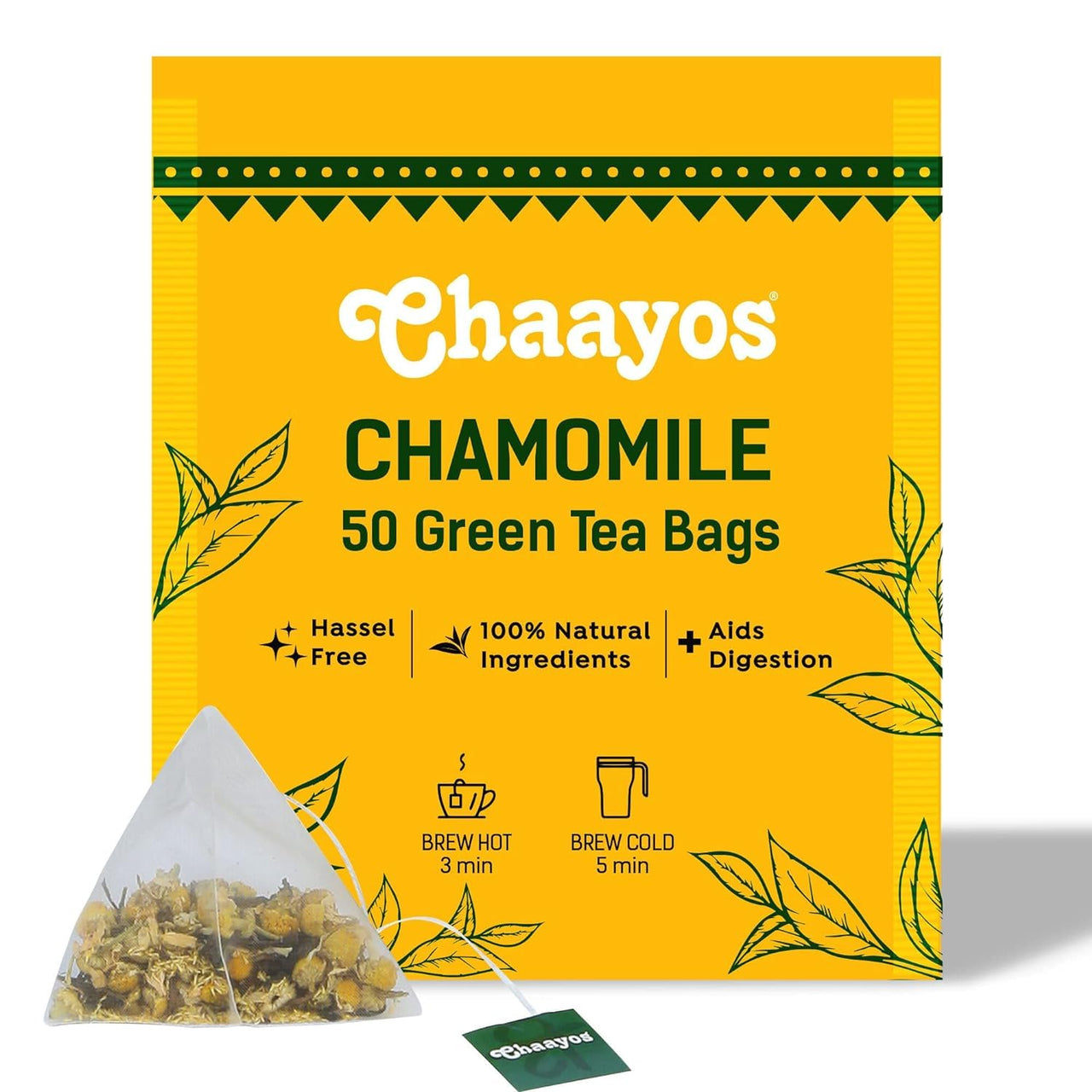 Chaayos Chamomile Tea - 25 Chamomile Green Tea Bags | Chamomile And Green Tea Leaves | Contains Pure Chamomile Flowers | Rich In Antioxidants | Whole Leaf Tea - 150 Gm