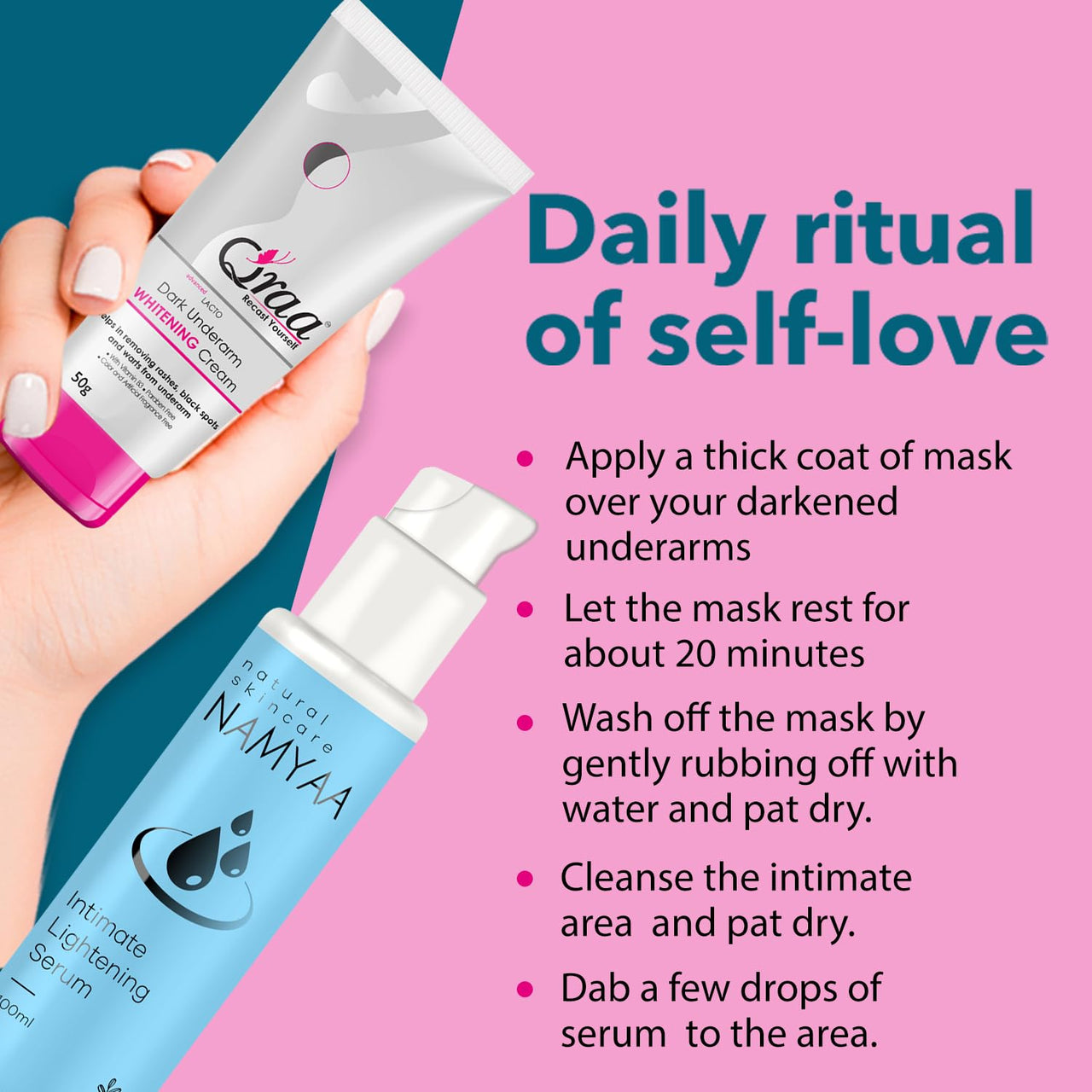 QRAA Skin Whitening Solution (Advanced Lacto Underarm Whitening Cream, 50 g and Namyaa Intimate Lightening Serum, 100 ml)Pack of 2(150gm)