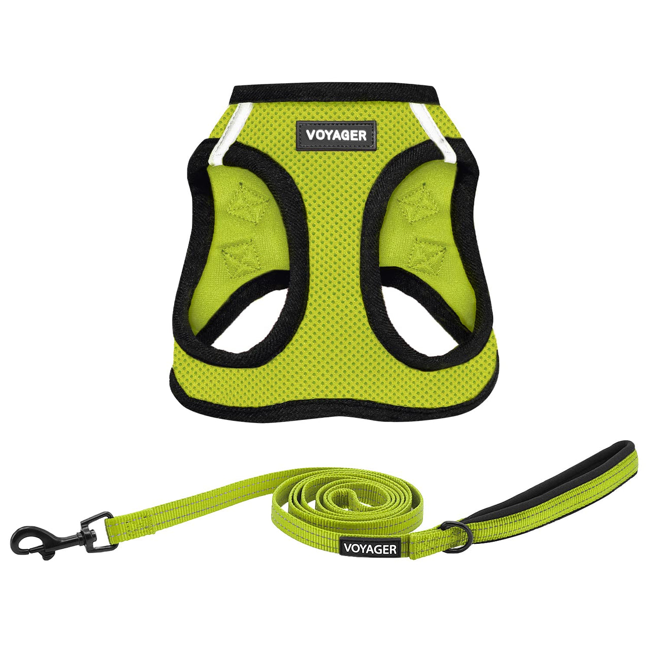 Voyager Step-in Air All Weather Mesh Harness and Reflective Dog 5 ft Leash Combo with Neoprene Handle, for Small, Medium and Large Breed Puppies by Best Pet Supplies - Lime/Black Trim, Medium Harness Leash Bundle (Lime/Black Trim) M (Chest: 16 - 18")