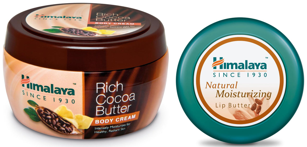 Himalaya Rich Cocoa Butter Body Cream, 200ml & Herbals Natural Moisturizing Lip Butter, 10g