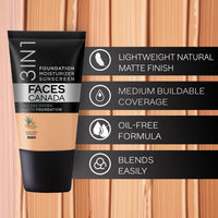 FACES CANADA All Day Hydra Matte Foundation - Mini | 3in1 Foundation + Moisturizer + SPF 30 | 24 HR Aloe Hydration & Vitamin C | 10HR Wear | Medium to High Buildable Coverage | Medium Natural (18 ml)