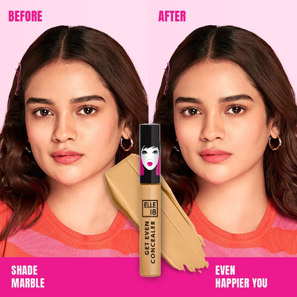 Elle18 Get Even Concealer, Pearl, Buildable Coverage Concealer, Covers Dark Spots, Under-eye & Fine Lines, Crease Resistant, Infused with Niacinamide| 5.4ml