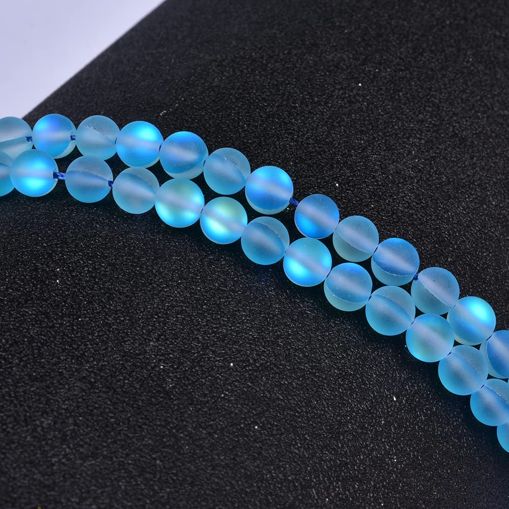 Asingeloo 48PCS 8mm Natural Sky Blue Mystic Aura Quartz Gemstone Frosted Matte Titanium Round Loose Spacer Beads 15 inch Full Strand Crystal Healing Power Quartz