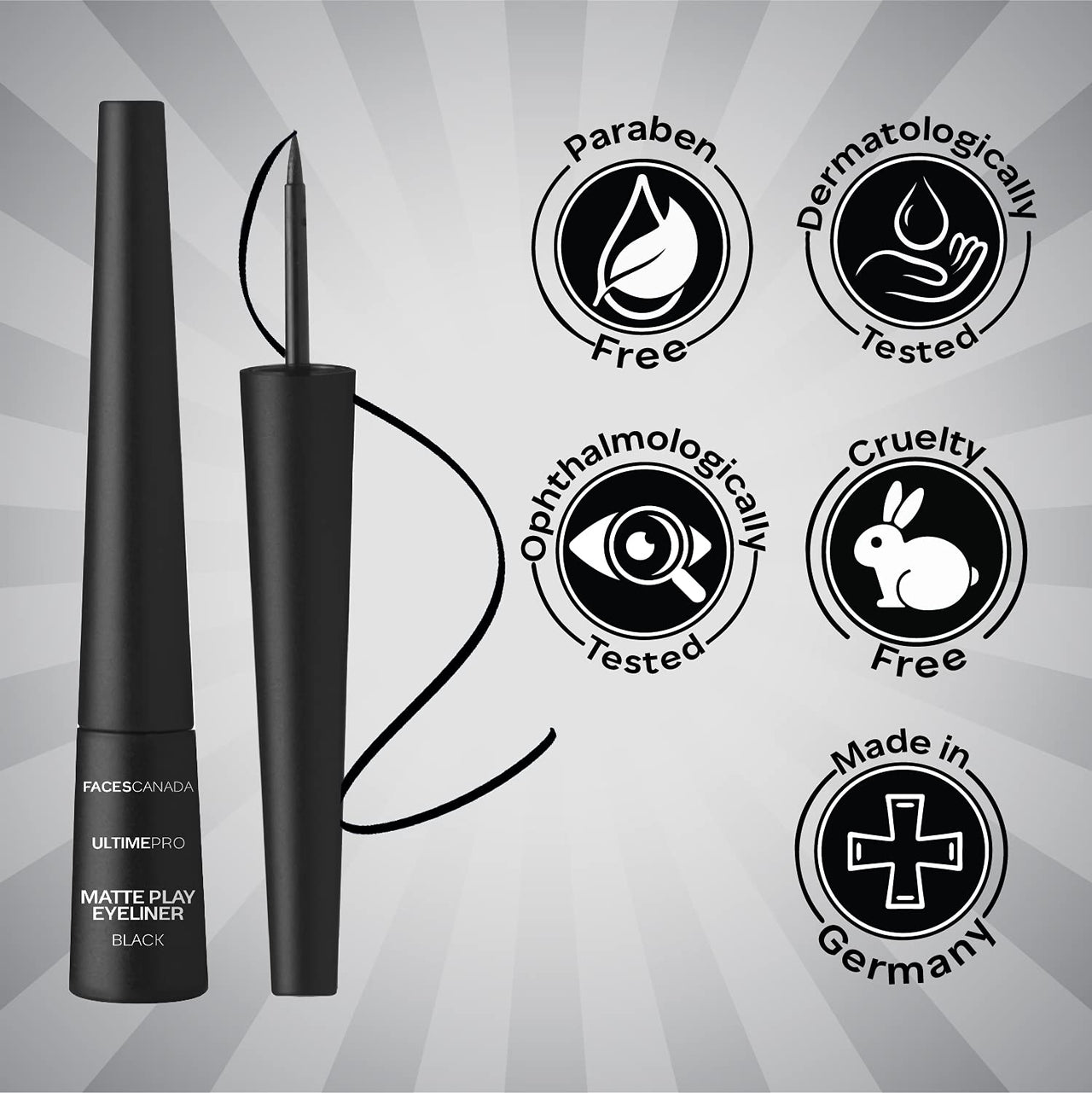 FACES CANADA Ultime Pro Matte Play Eyeliner - Black, 2.5 ml | Quick Dry | Matte Finish | 24 Hr Long Lasting Formula | Precise Felt Tip | Highly Pigmented | Waterproof, Smudgeproof & Sweatproof