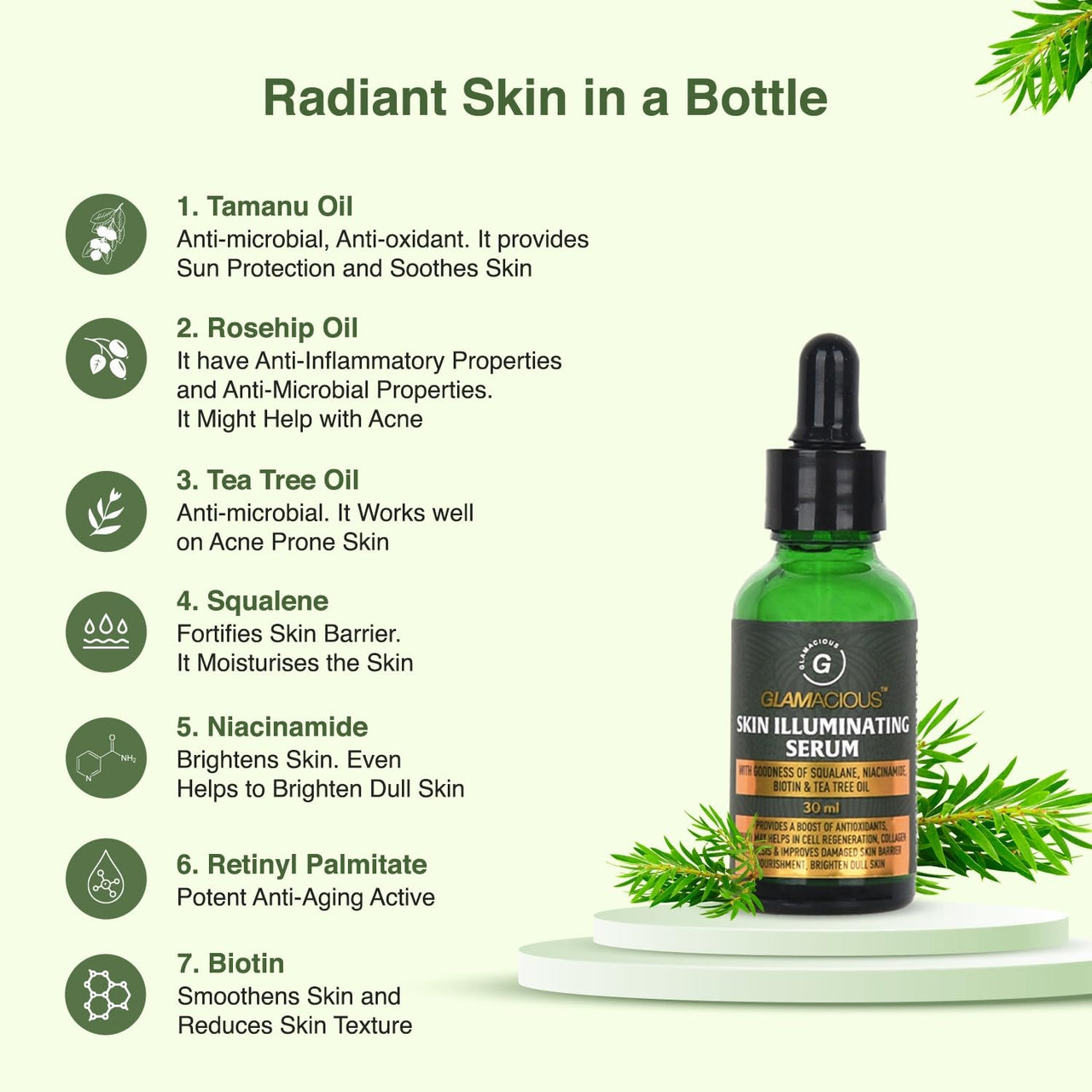 Glamacious Skin Illuminating Serum(30ml) Enriched with Squalane & Niacinamide | Helps Brighten & Glowing Skin | Reduce Dark Spots | Enhanced Antioxidants & Antimicrobial