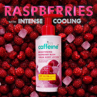mCaffeine Brightening SPF 50 PA+++ Body Sunscreen Lotion | Instant Cooling, De-tan Body Lotion with Vitamin C Rich Raspberries & Niacinamide | Lightweight, Non-sticky Sun Protection - 200ml