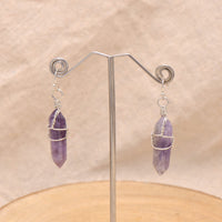 Natural Amethyst Quartz Wire Wrapped Point Crystal Earrings for Women Reiki Energy Healing Natural Amethyst