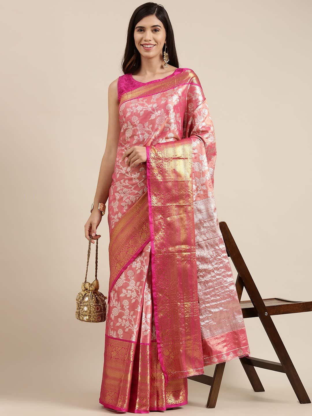 Pandadi Saree Women's  Arasi Soft Tissue Banarasi Silk Dharmavaram Pattu Saree With Unstiched Blouse Piece