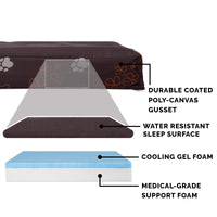 Furhaven Water-Resistant Cooling Gel Dog Bed for Small Dogs w/ Removable Washable Cover, For Dogs Up to 20 lbs - Indoor/Outdoor Garden Print Mattress - Bark Brown, Small Water-Resistant Garden Print (Bark Brown) 20.0