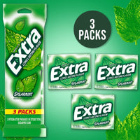 EXTRA Spearmint Sugar Free Chewing Gum Spring Break Travel Accessories, 15 Count (Pack of 3)