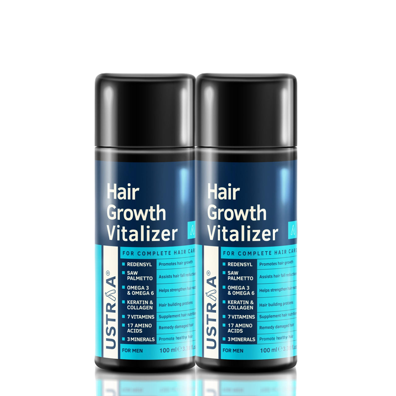 USTRAA Hair Growth Vitalizer 100ml- Set Of 2 – Clinically Tested | Hair Oil With Redensyl, Saw Palmetto, Vitamins, Amino Acids, Keratin, Wheatgerm & Jojoba Oil