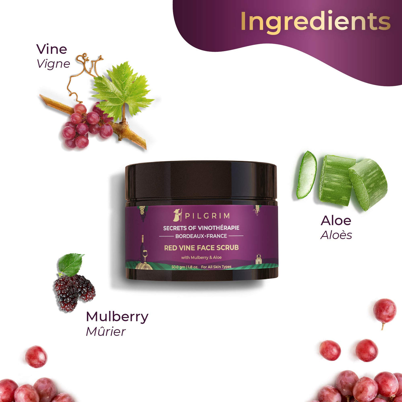 Pilgrim Red Vine At-home Facial Kit with Eco-friendly Jute Bag | Instant Glow | Set of 4: Face Toner ,Face Scrub ,Face Cream, Face Mask | Vegan | Cruelty Free | Skincare