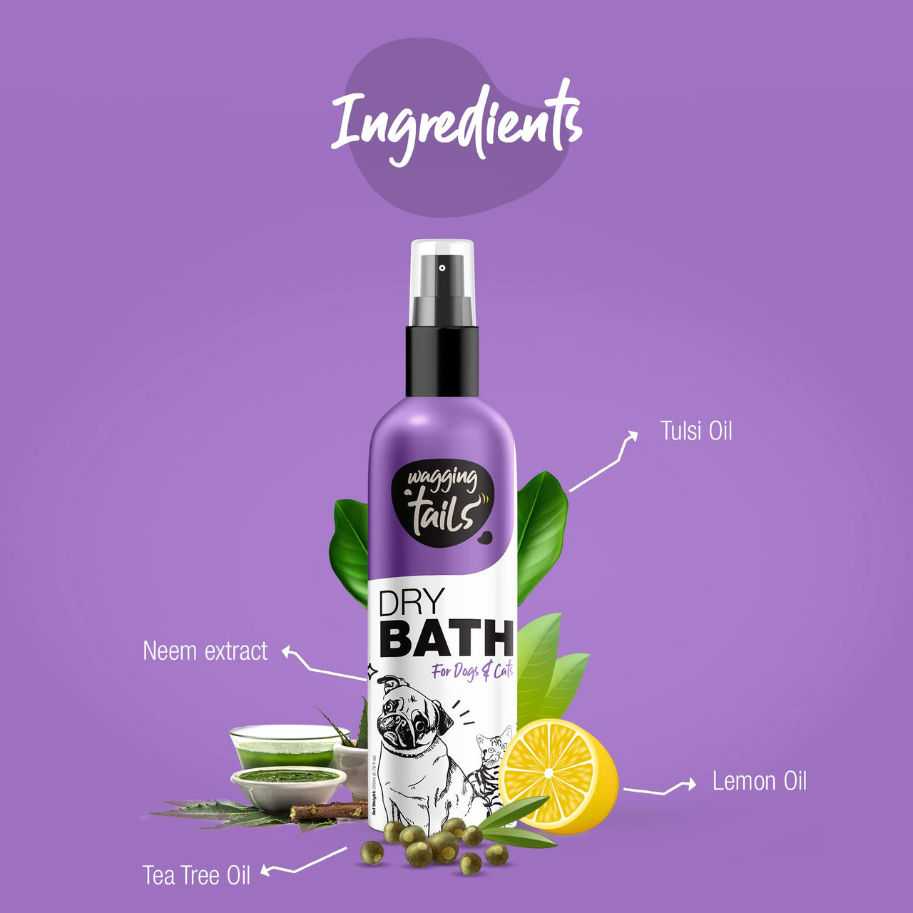 Wagging Tails Dry Bath Waterless Shampoo- 200ml for Pets | Grooming and Bathing for Dogs and Cats | Easy to Use When Travelling with Pet | Tearless Dog Shampoo