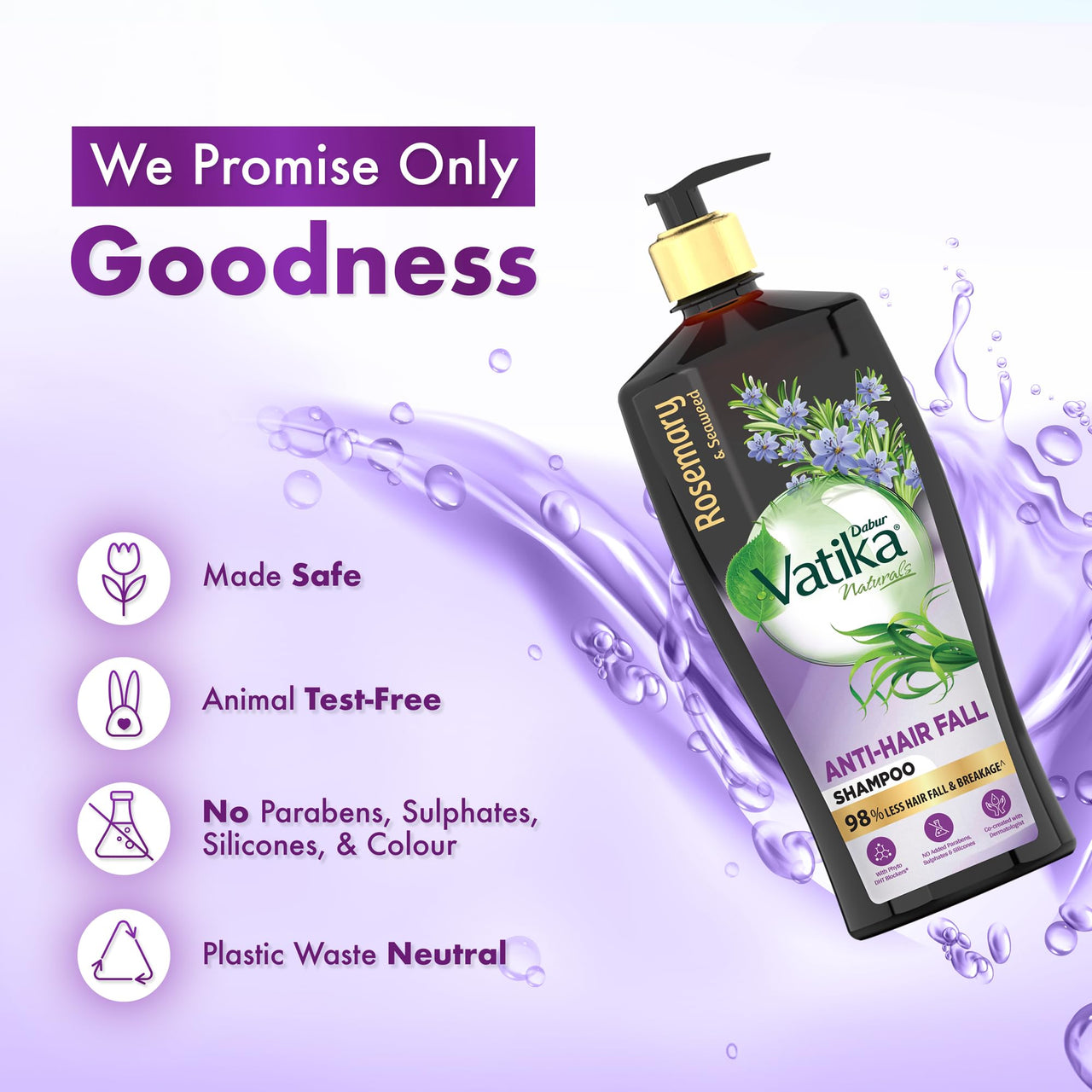 DABUR Vatika Rosemary & Seaweed Anti-Hairfall Shampoo - 640Ml|Reduces Hair Fall|Stimulates Hair Growth And Thickness|Co-Created With Dermatologist|No Sulphates, Silicones & Parabens|Animal Test Free
