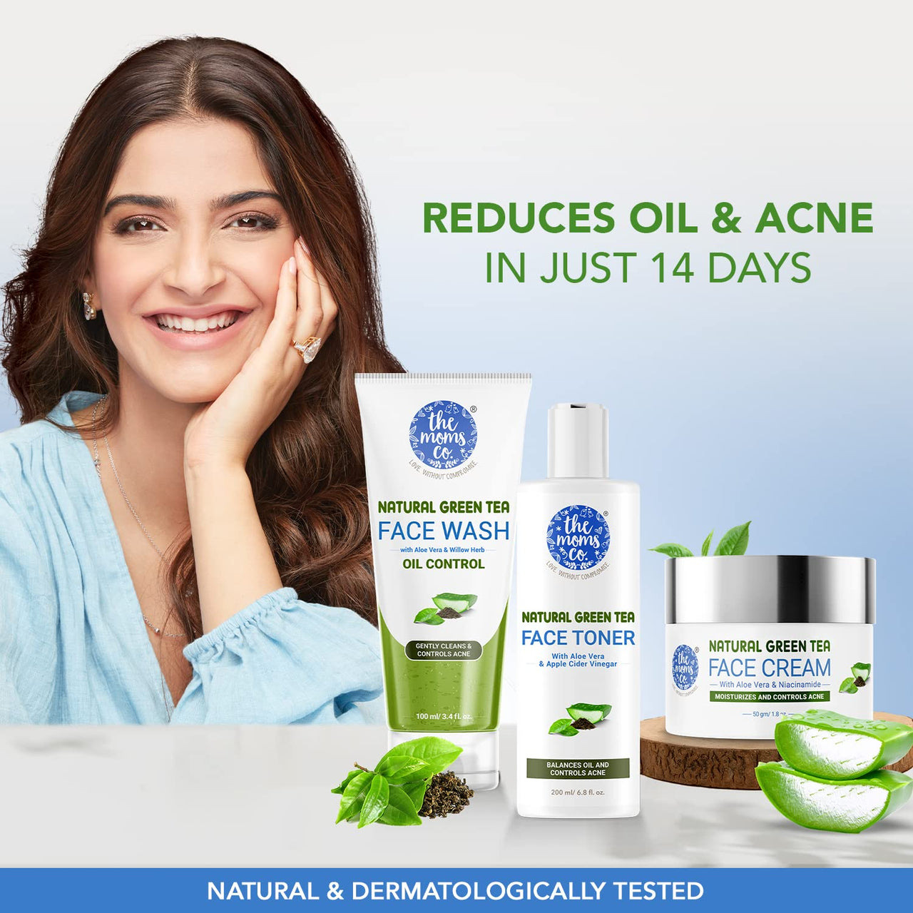 The Moms Co Natural Green Tea Face Toner l Controls Sebum l Fights Acne l Tightens Pores l Hydrates & Soothes l Aloe Vera & Cucumber (Pack of 200ML)