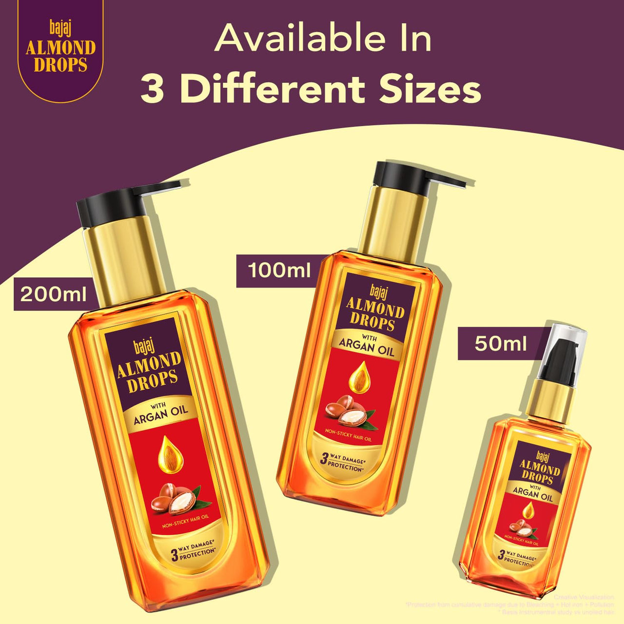Bajaj Almond Drops Non Sticky Hair Oil With Almond and Argan Oil for 3 way Damage Protection 200ml