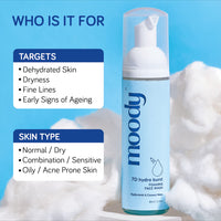Moody 7D Hydro Burst Foaming Face Wash with Hyaluronic Acid & Coconut | Deep Pore Cleansing | Face Wash for Glowing Skin | Non-Drying & Gentle Cleanser | Sulphate Free & Vegan | Men & Women,80 ml