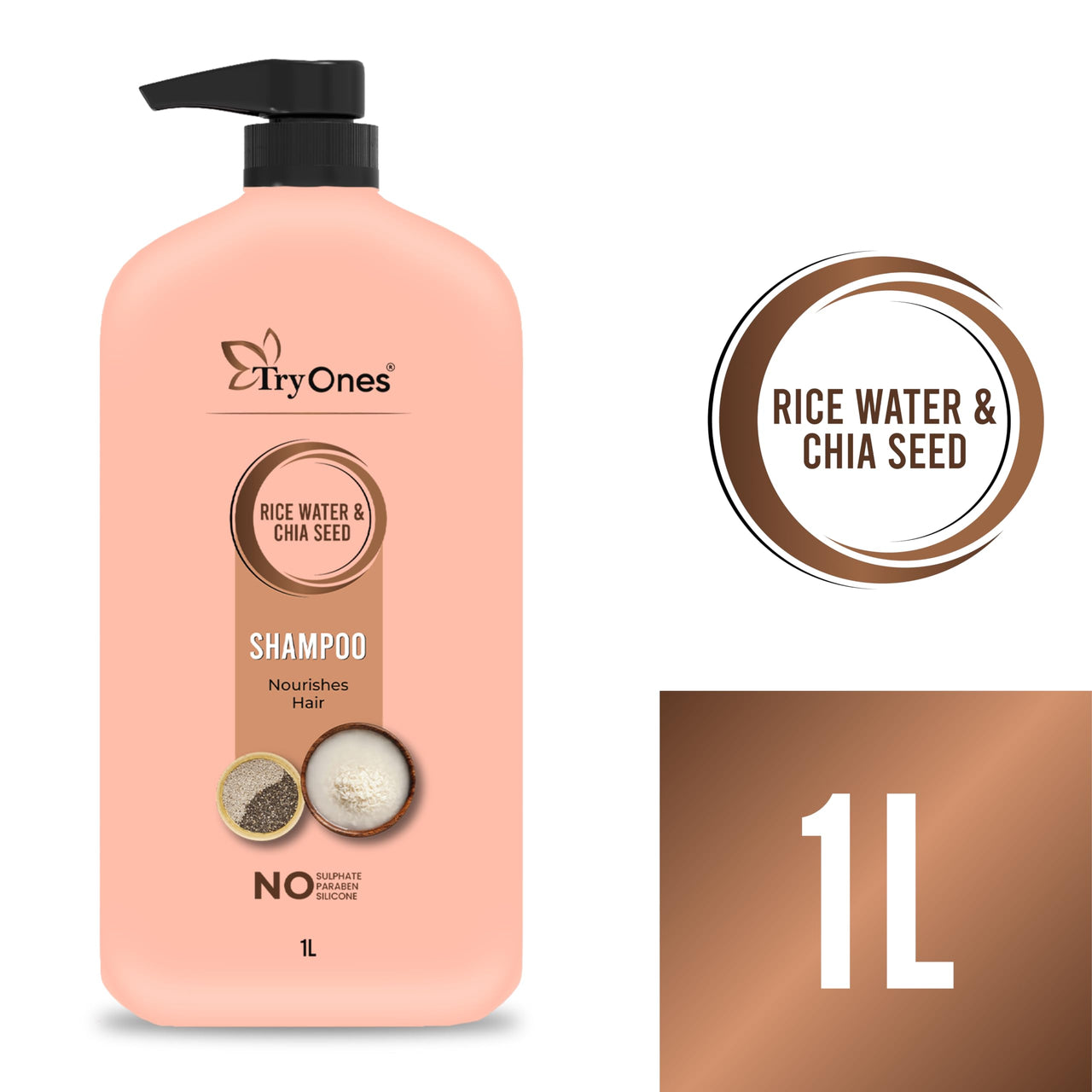 TryOnes Rice Water Shampoo|Prevents Hair Fall And Thinning |Promotes Recovery Shampoo, with Fermented Rice Water, Sulphate Free & Paraben Free, for 1000ml