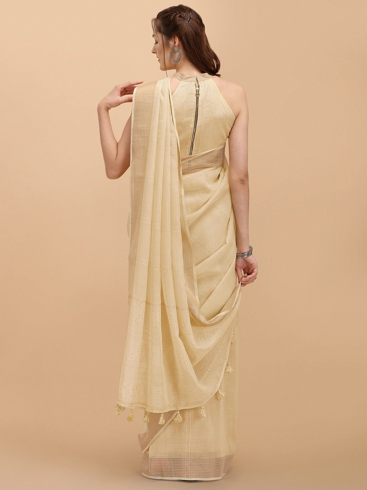 DUNGRANI Women's  Linen Saree With Blouse Piece